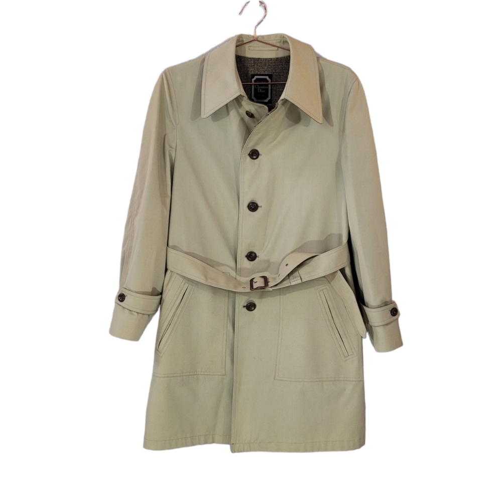 Vintage GLENEAGLES Christian Dior Designed Tan Trench Coat Size 40R